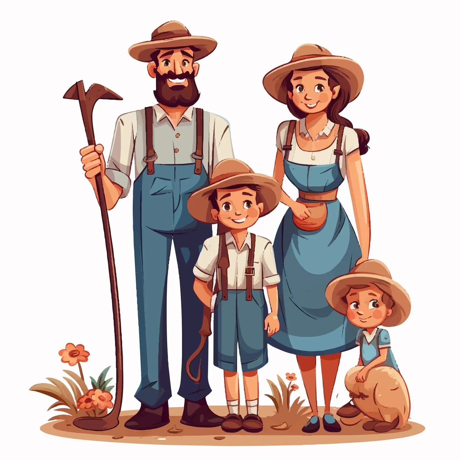 Joyful Family of Farmers in Cartoon Style — free download from Dotvec