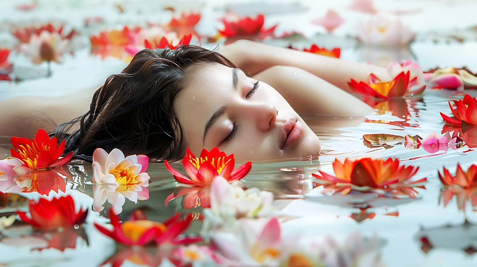 Tranquil young beauty surrounded by serene waters — free download from Dotvec