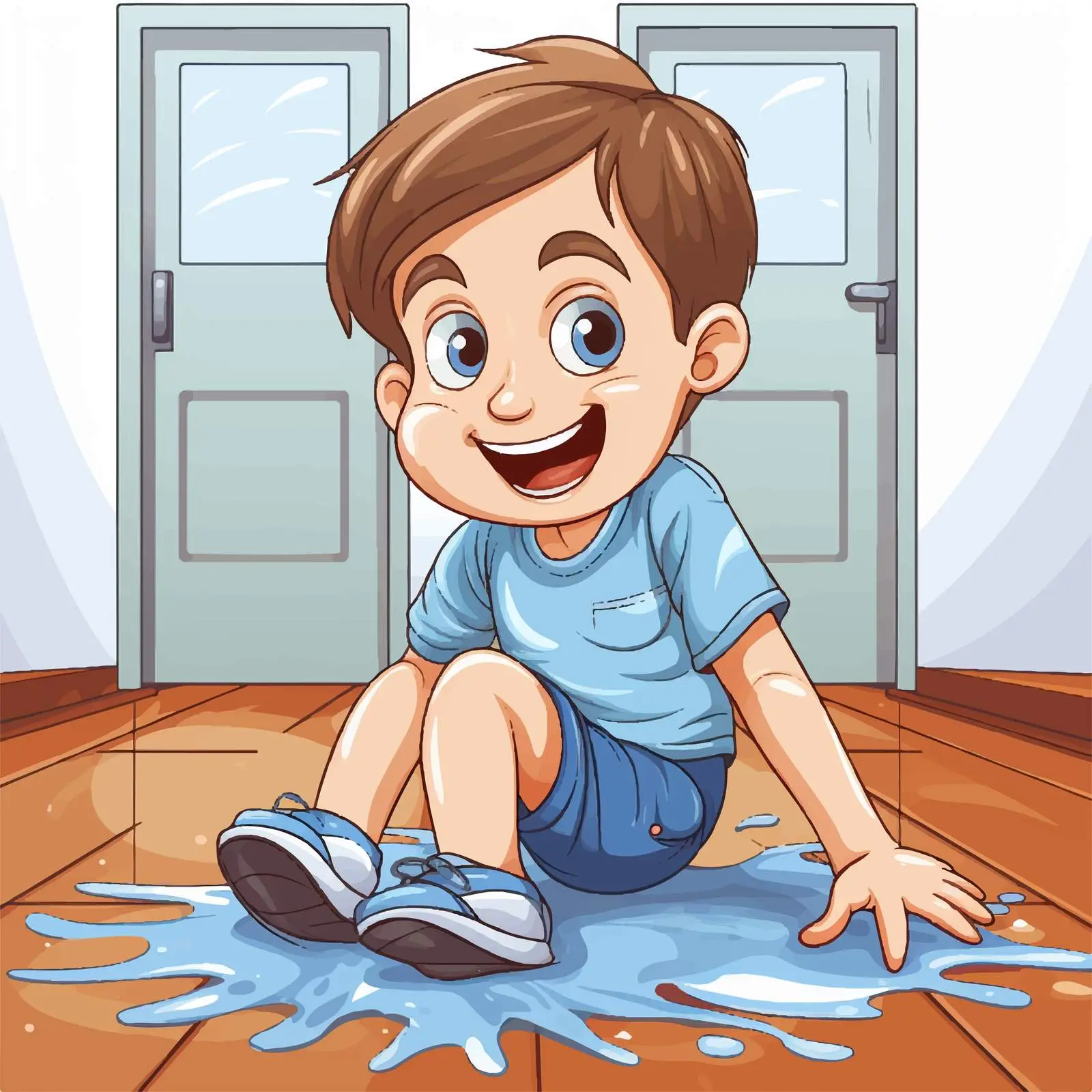 Kid Slipping on Wet Floor Cartoon Vector Illustration — free download from Dotvec
