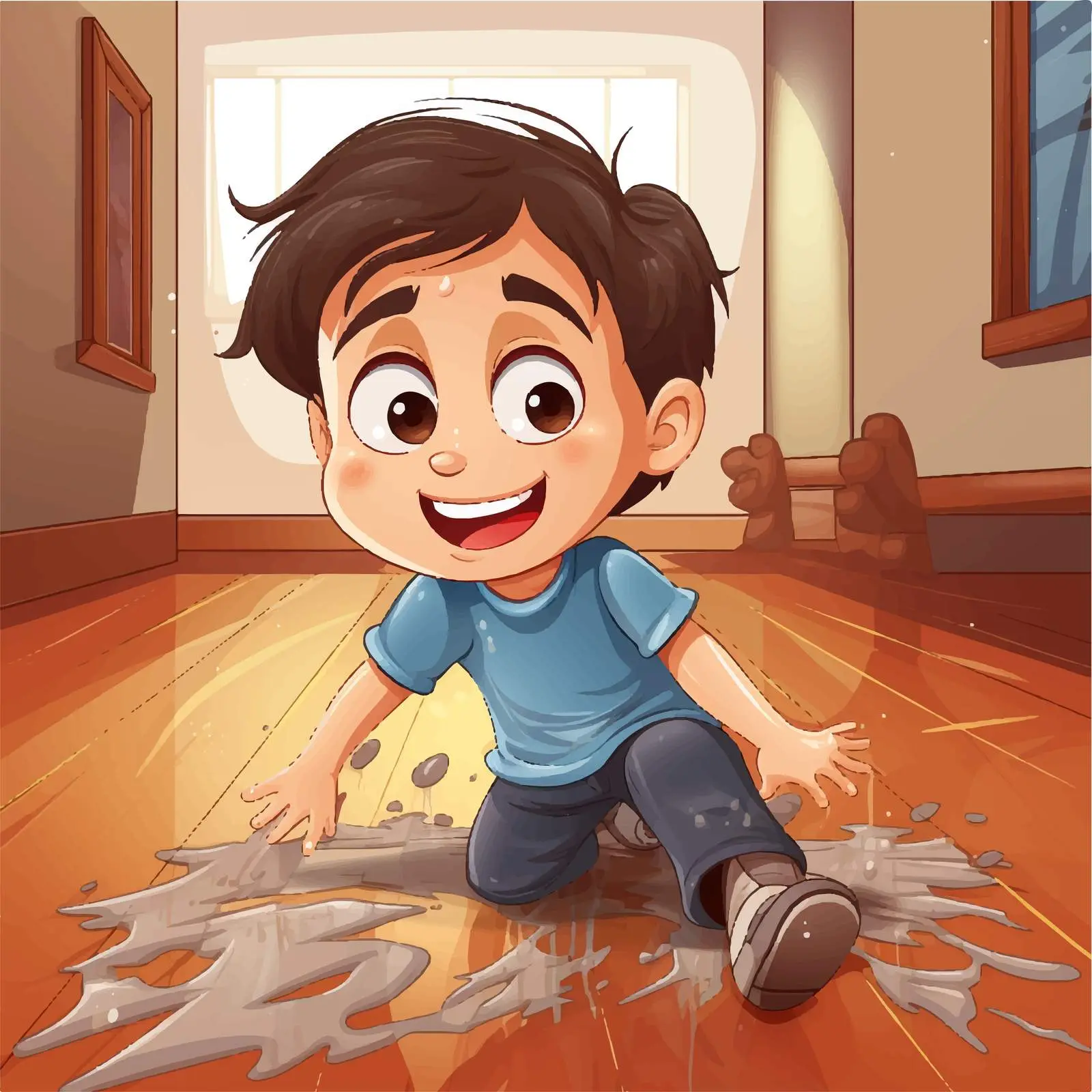 Child Slipping on Wet Floor Cartoon Illustration — free download from Dotvec