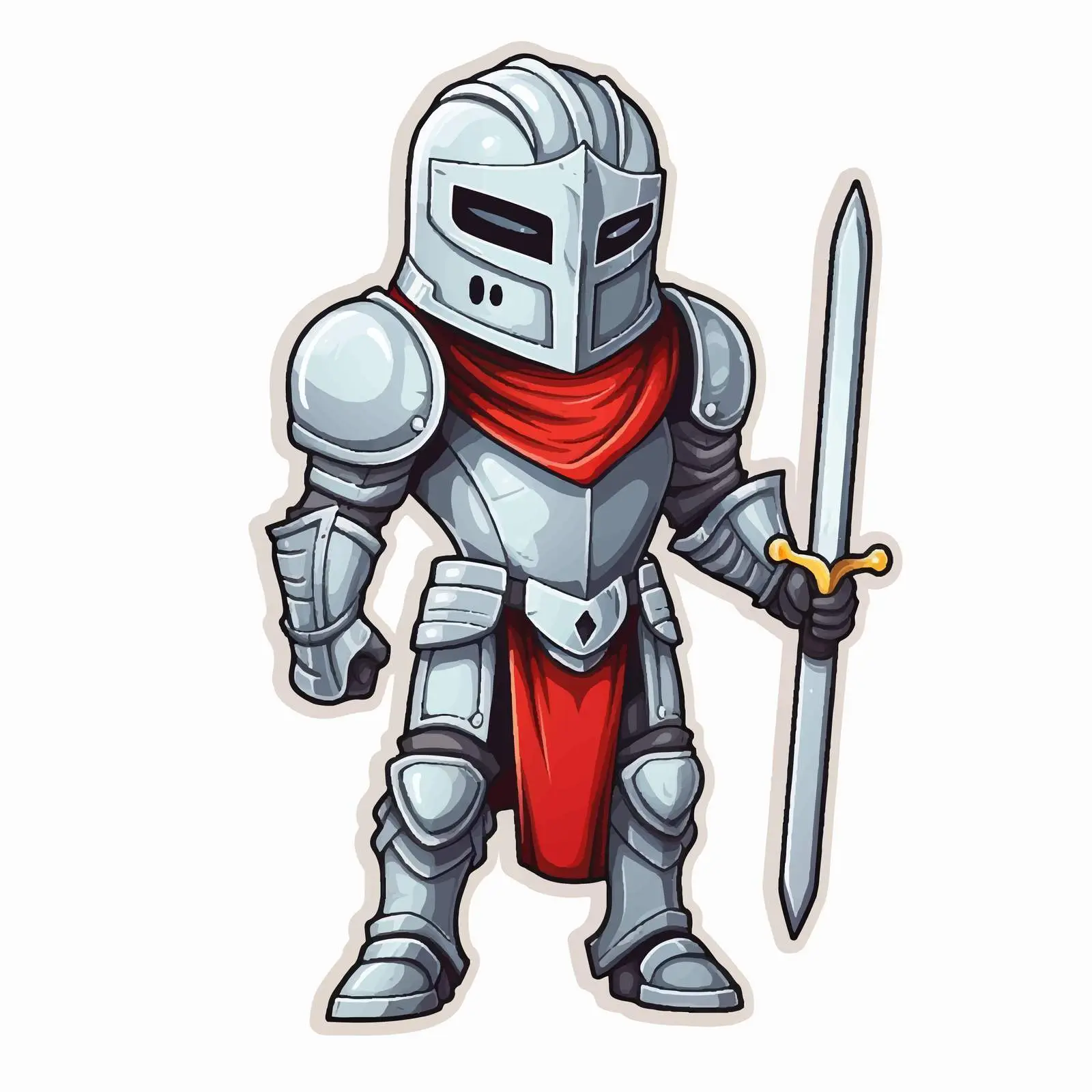 Cartoon Knight in Armor with Sword Sticker — free download from Dotvec