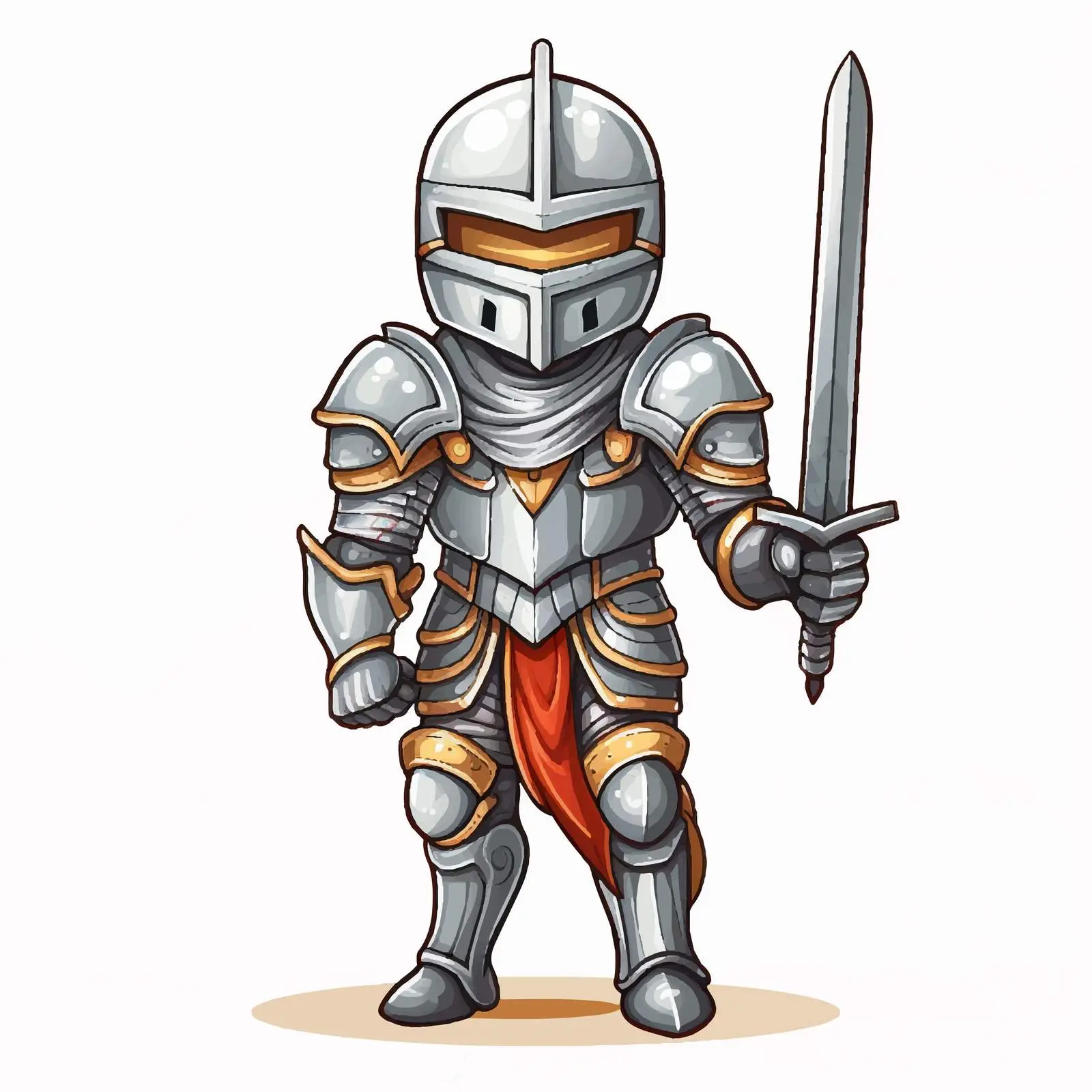 Cartoon Knight in Armor Holding Sword Sticker — free download from Dotvec