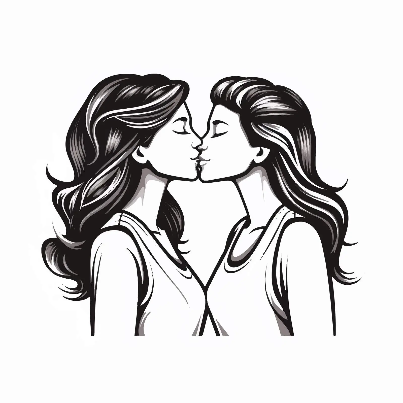 Lesbian Couple Kissing Doodle Illustration — free download from Dotvec