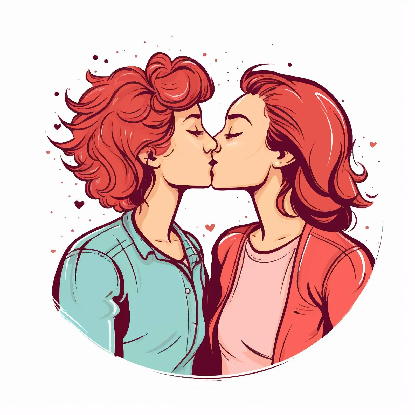 Lesbian Couple Kissing Doodle Illustration — free download from Dotvec