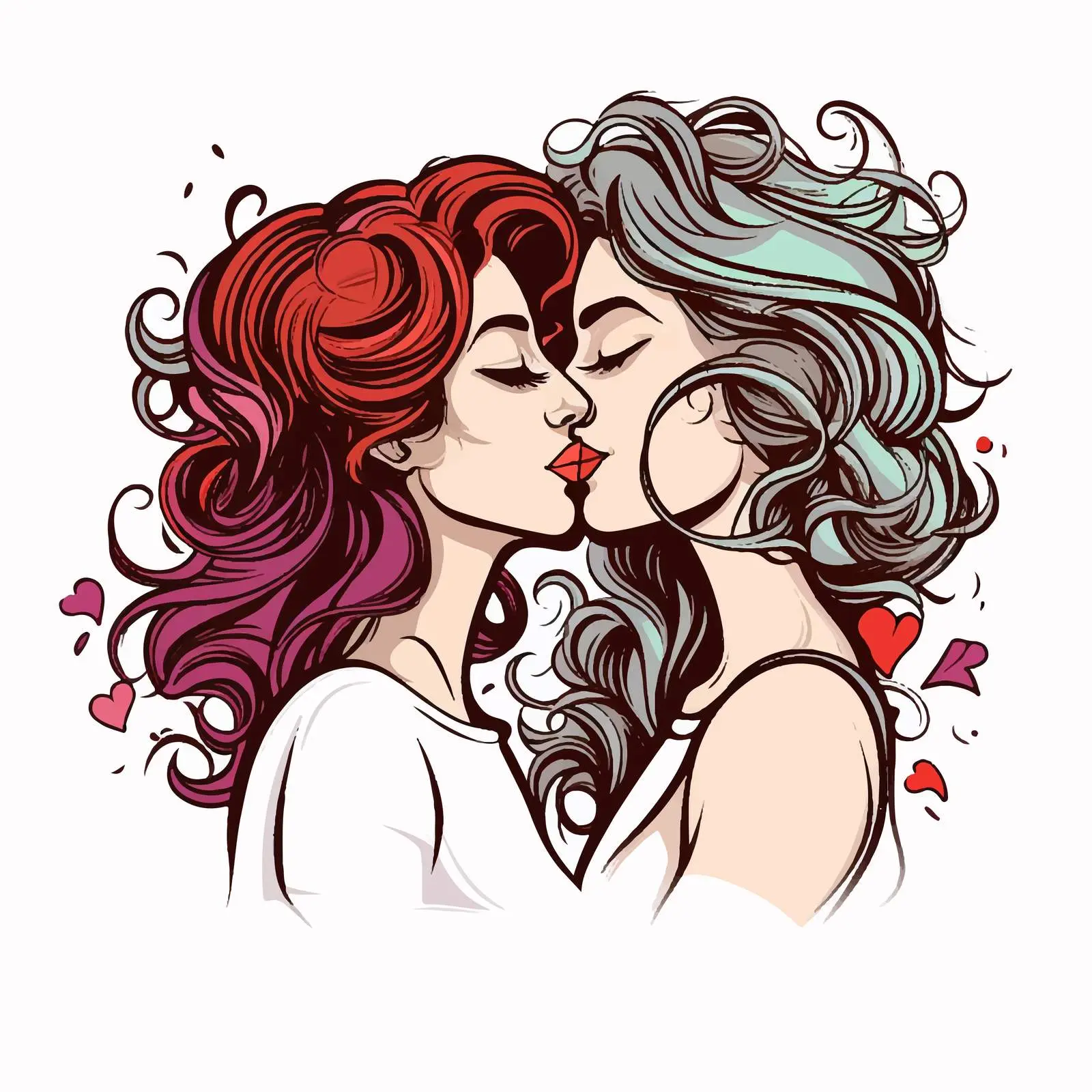Lesbian Couple Kissing Doodle Outline Illustration — free download from Dotvec