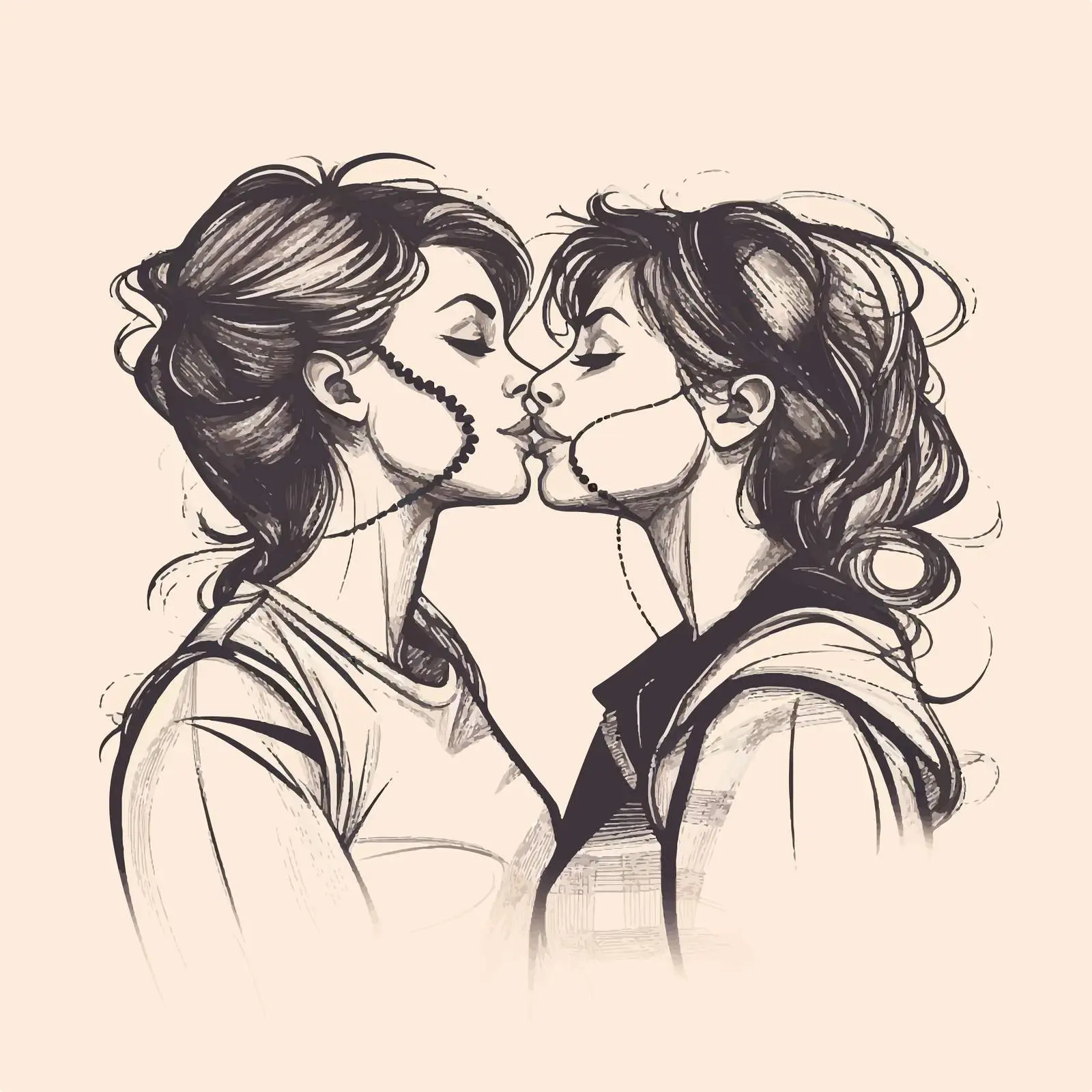 Lesbian Couple Kissing Doodle Illustration – free tolerance image from Dotvec