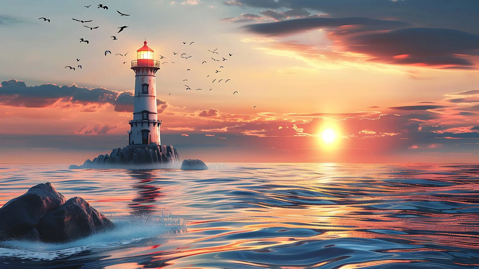 Majestic Lighthouse at Sunset over Ocean — free download from Dotvec