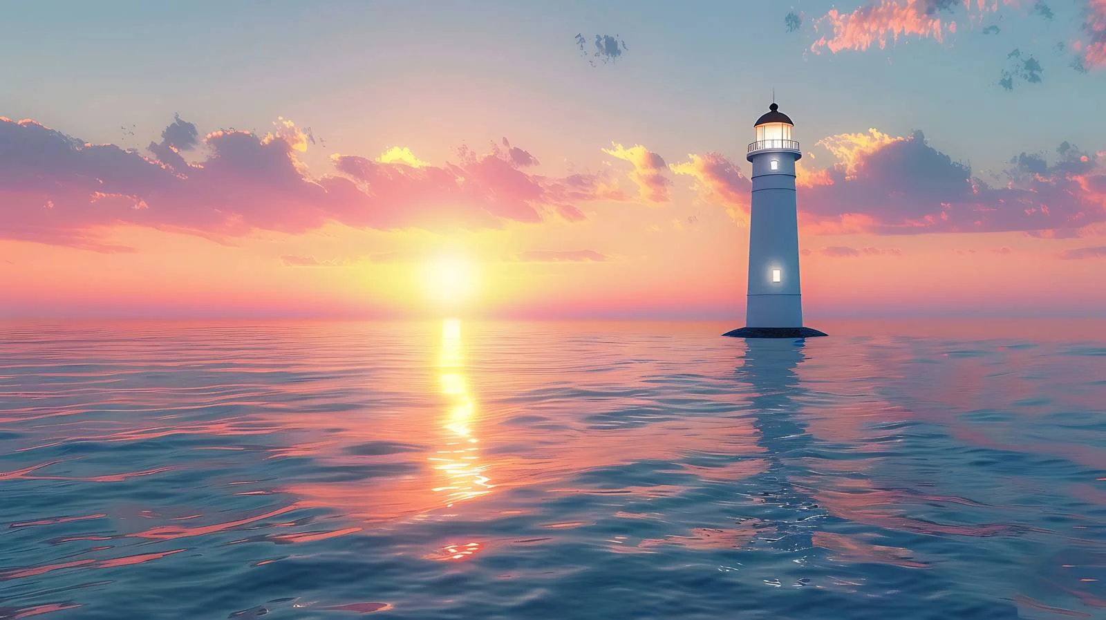 Majestic sunset illuminates coastal lighthouse beacon — free download from Dotvec