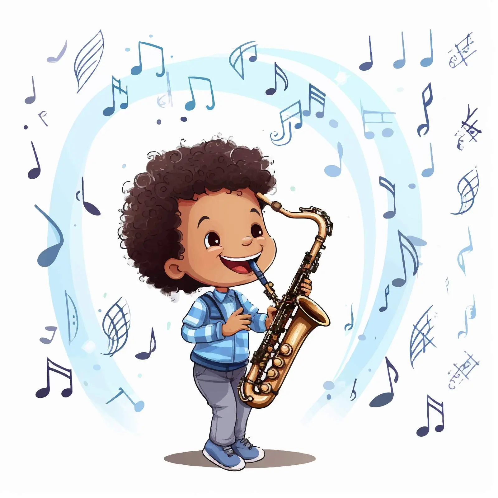 Boy Playing Saxophone with Music Notes Vector — free download from Dotvec
