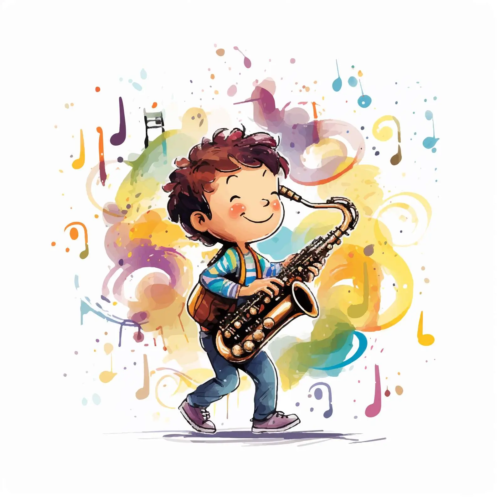 Little Boy Playing Saxophone with Music Notes — free download from Dotvec