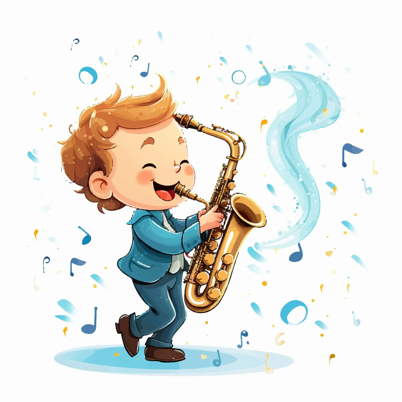Boy Playing Saxophone with Music Notes — free download from Dotvec