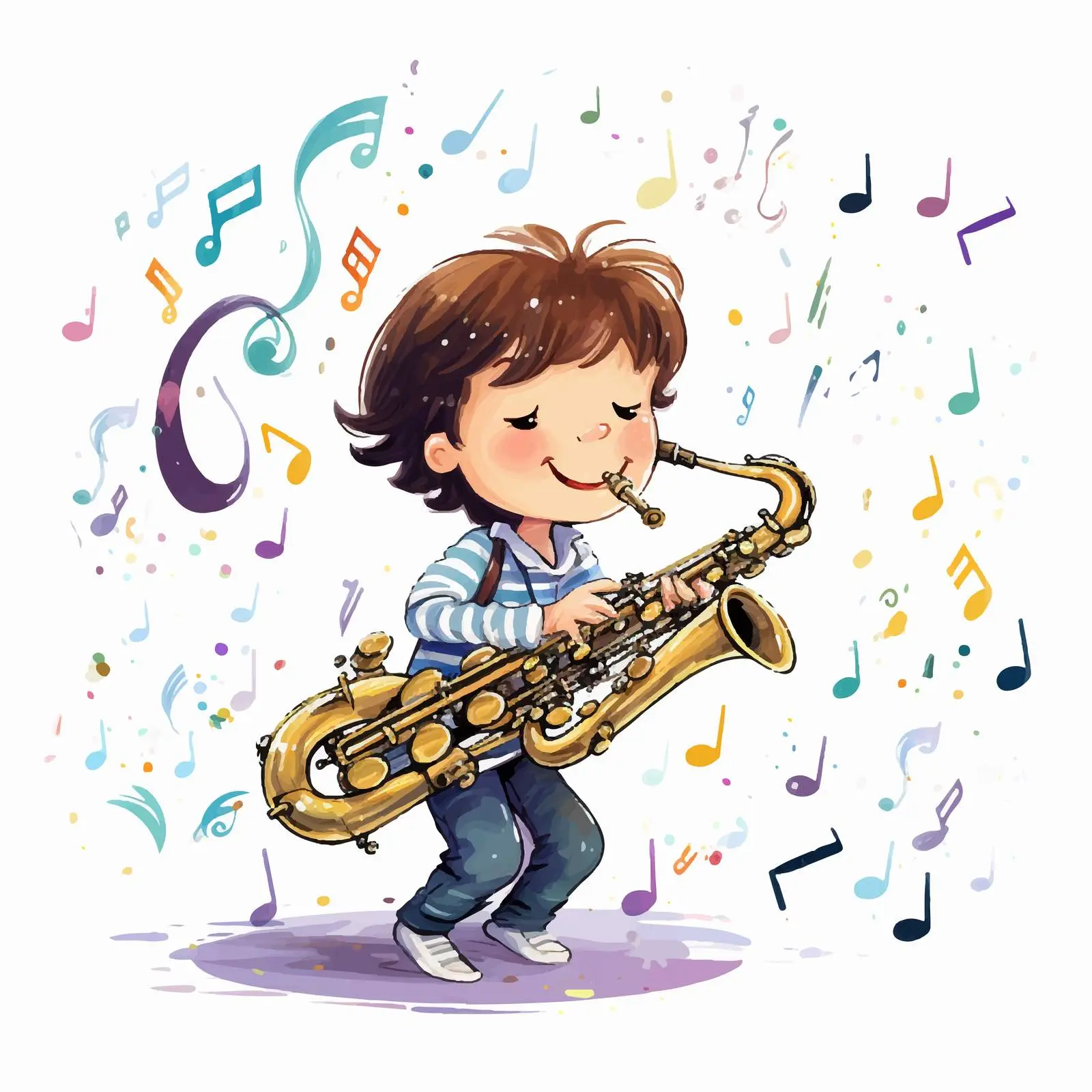 Boy Playing Saxophone with Musical Notes Vector — free download from Dotvec