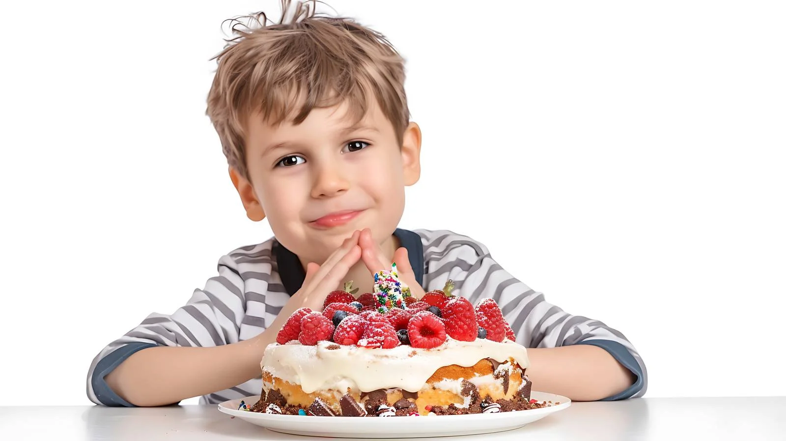 Child making birthday wish beside cake — free download from Dotvec