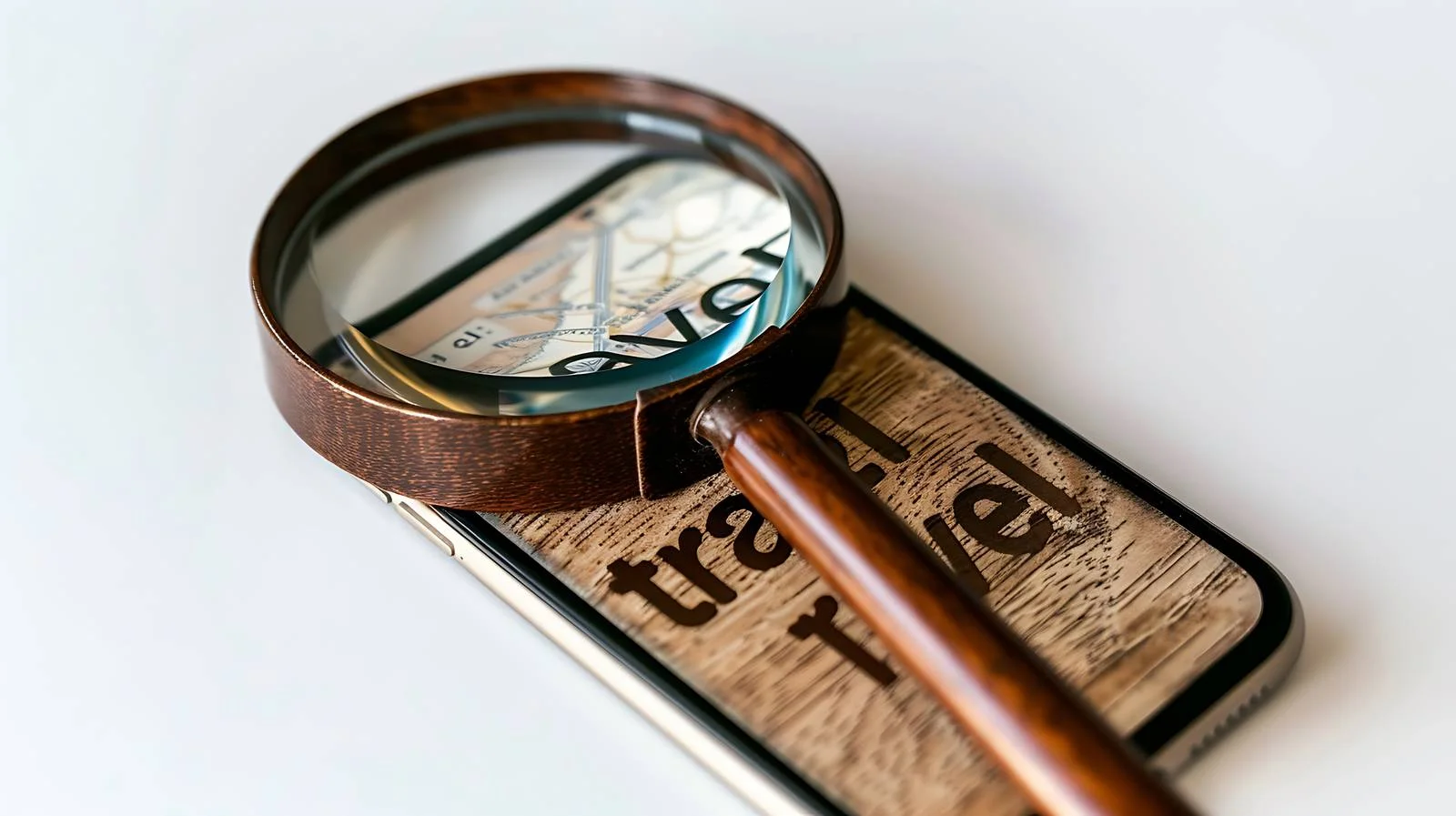 Travel Word on Phone with Magnifying Glass — free download from Dotvec