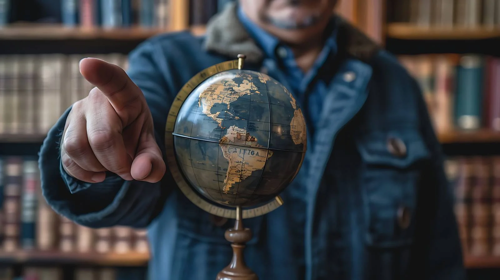 Vintage Globe Model Finger Pointing Image — free download from Dotvec