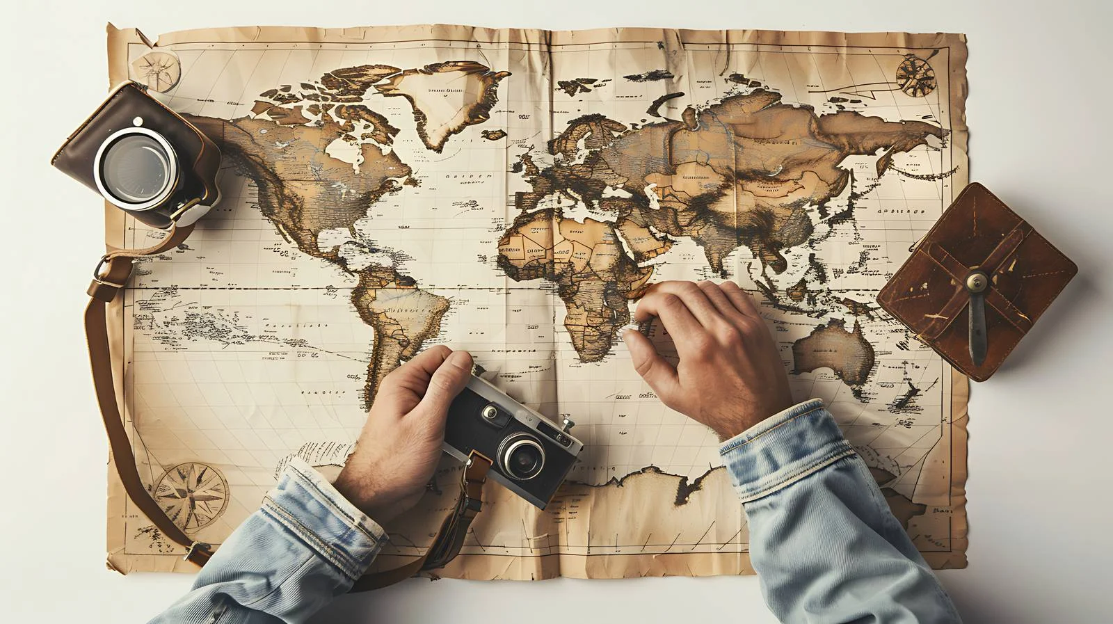 Man with Compass, Road Map, and World Map — free download from Dotvec