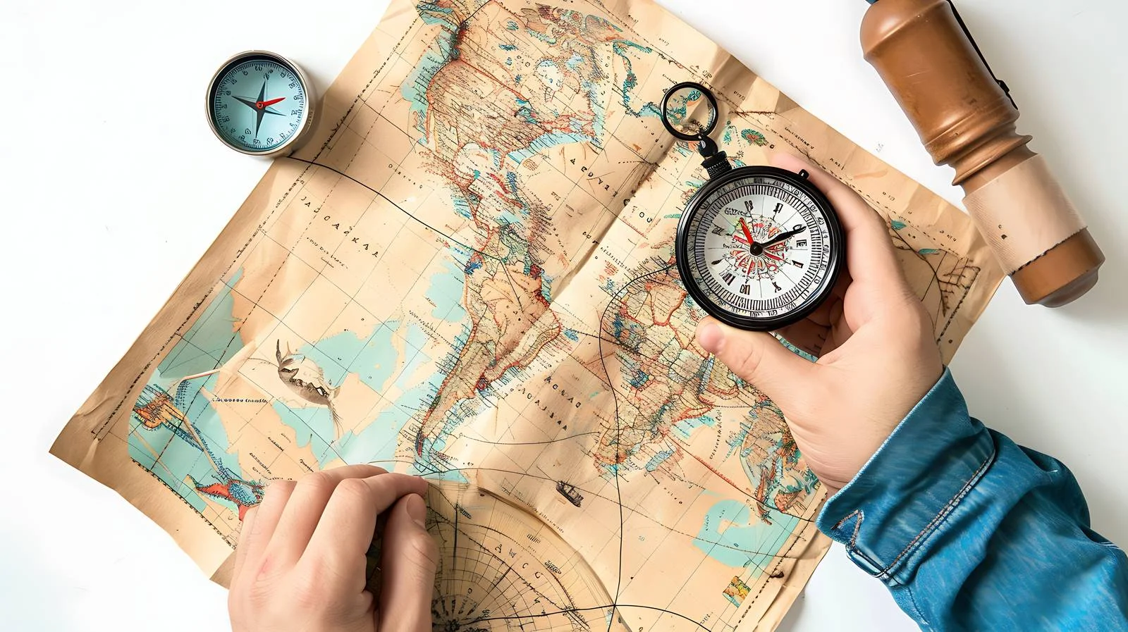 Man with Compass Reading Maps — free download from Dotvec