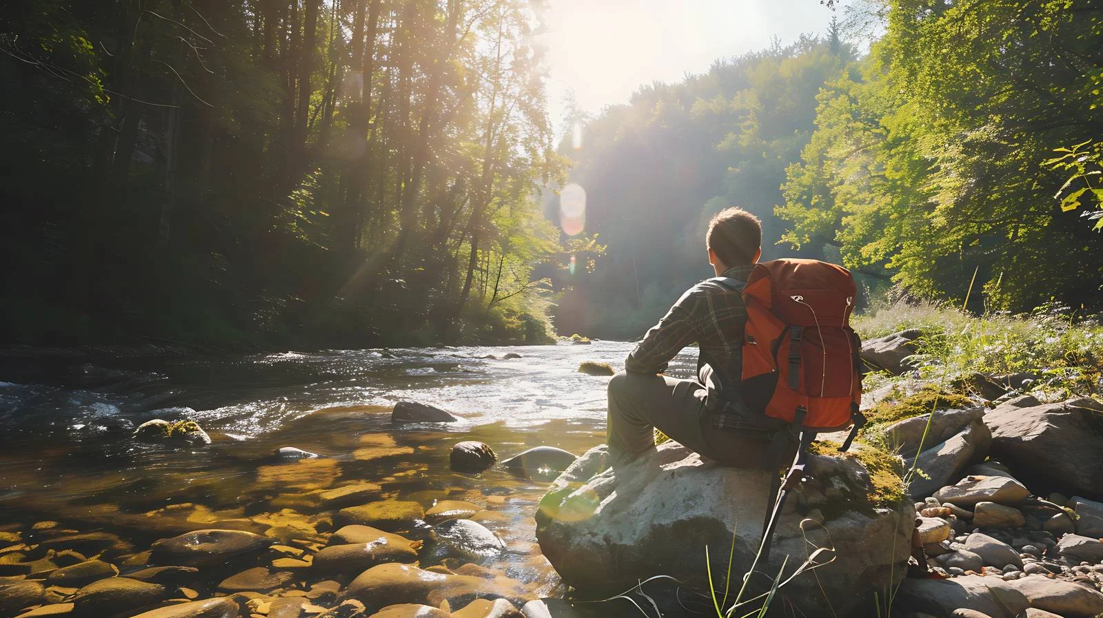 Man on Stone by Stream View — free download from Dotvec