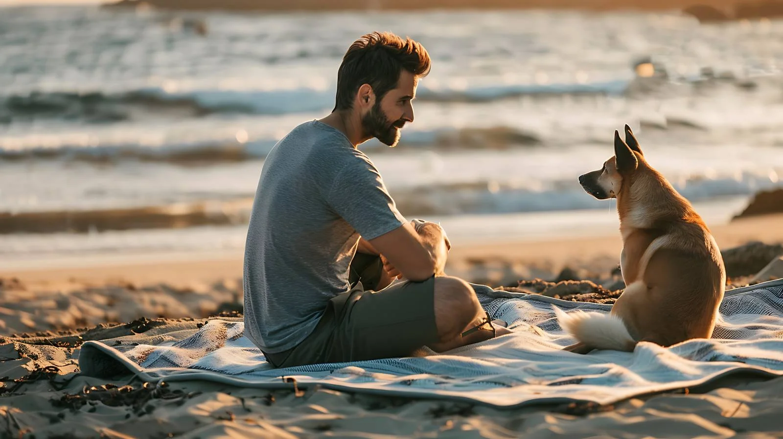 Man Petting Dog on Mat — free download from Dotvec