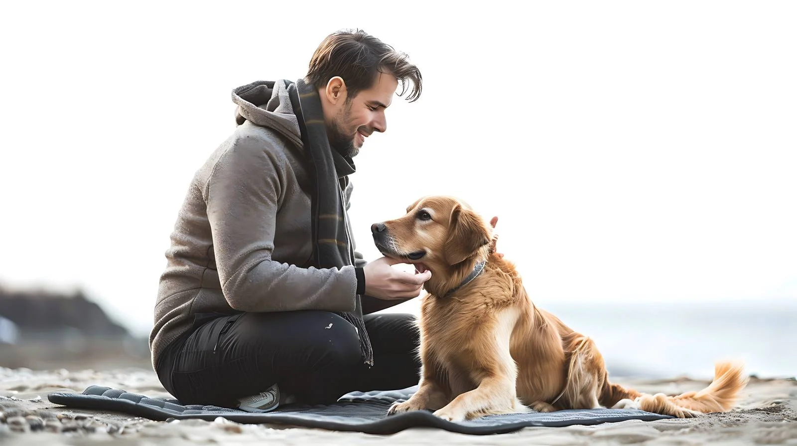 Man Sitting with Pet Dog on Mat — free download from Dotvec