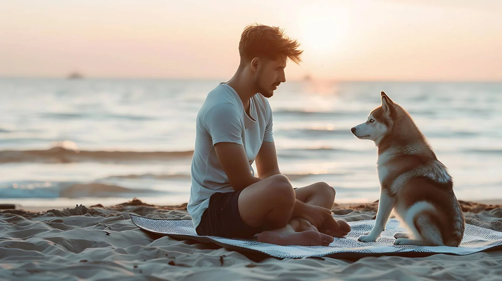Man with Dog on Beach Playing — free download from Dotvec