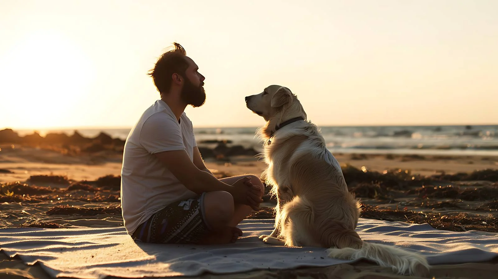 Man Enjoying Beach Time with Dog — free download from Dotvec