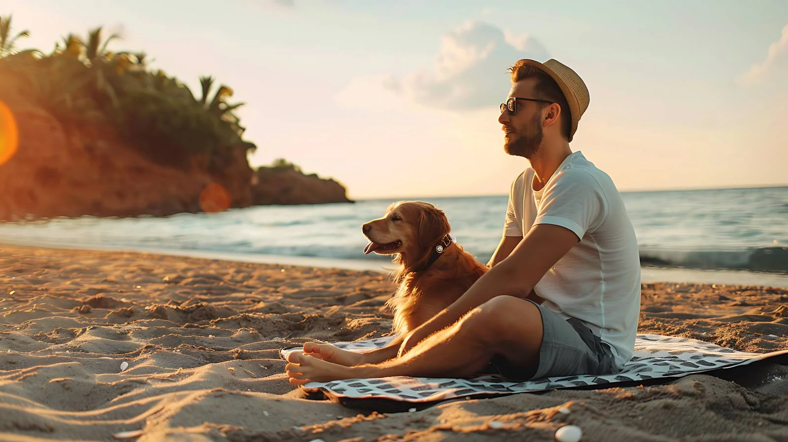 Man with Dog on Beach Mat — free download from Dotvec