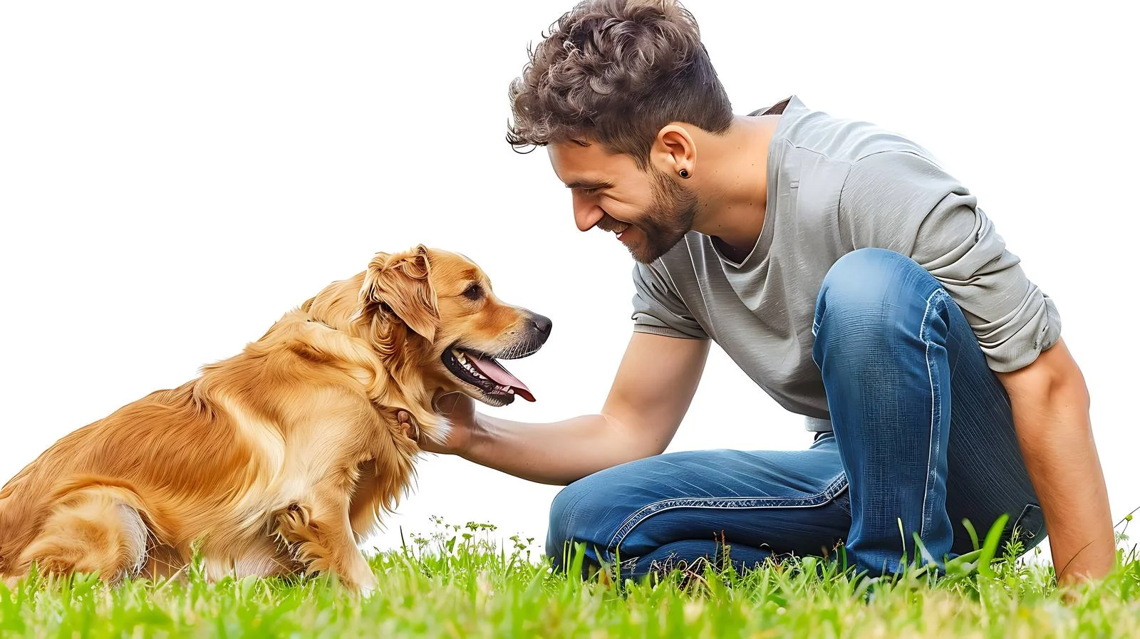 Man and Dog Playing on Grass — free download from Dotvec