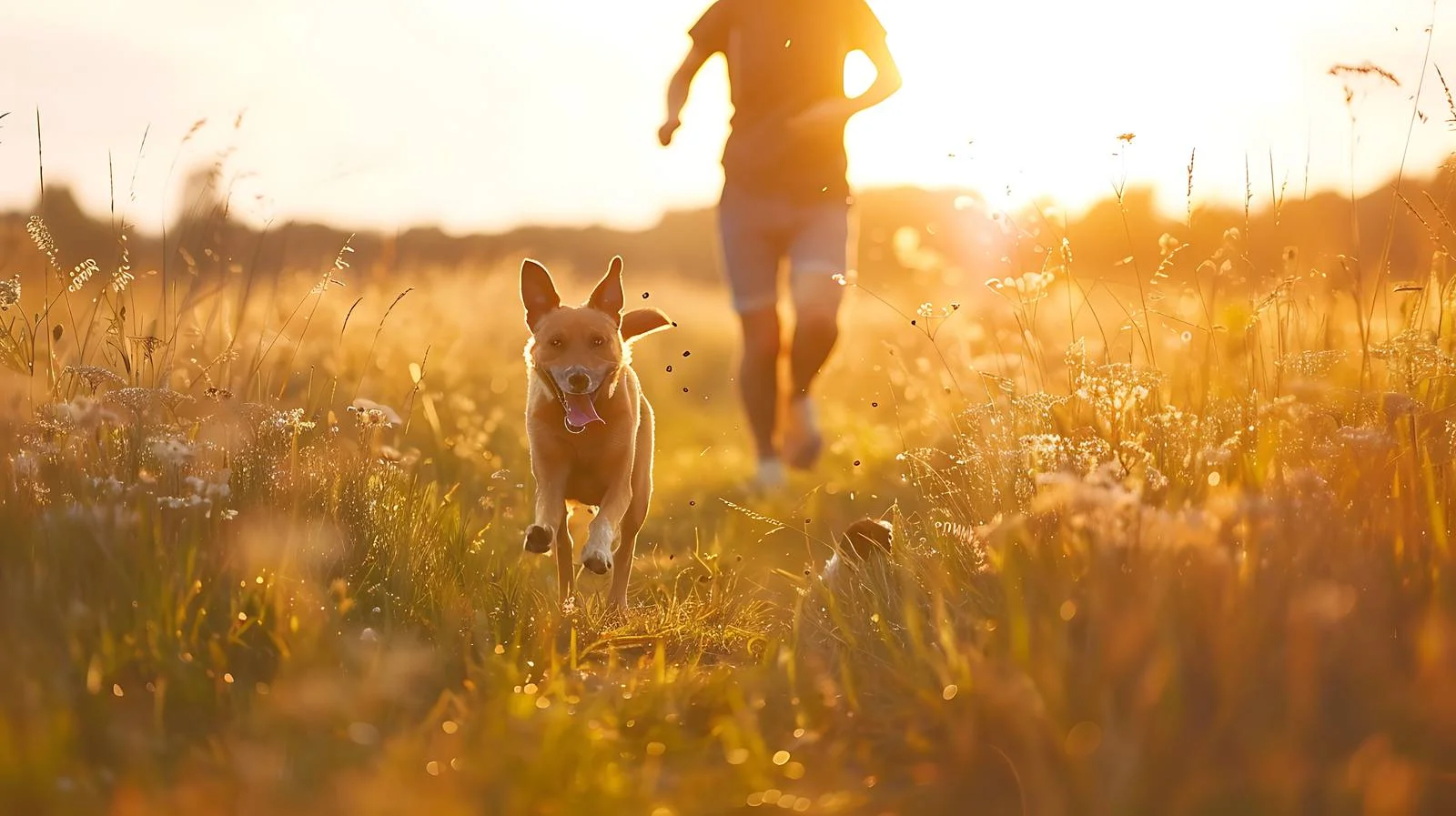 Man and Dog Running Together Outdoors — free download from Dotvec