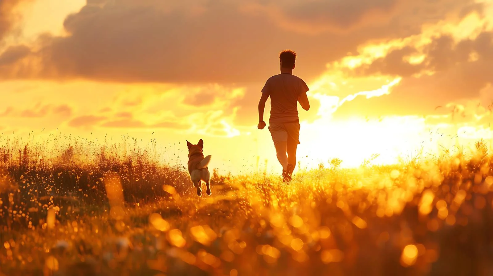 Active Man and Happy Dog on Meadow — free download from Dotvec