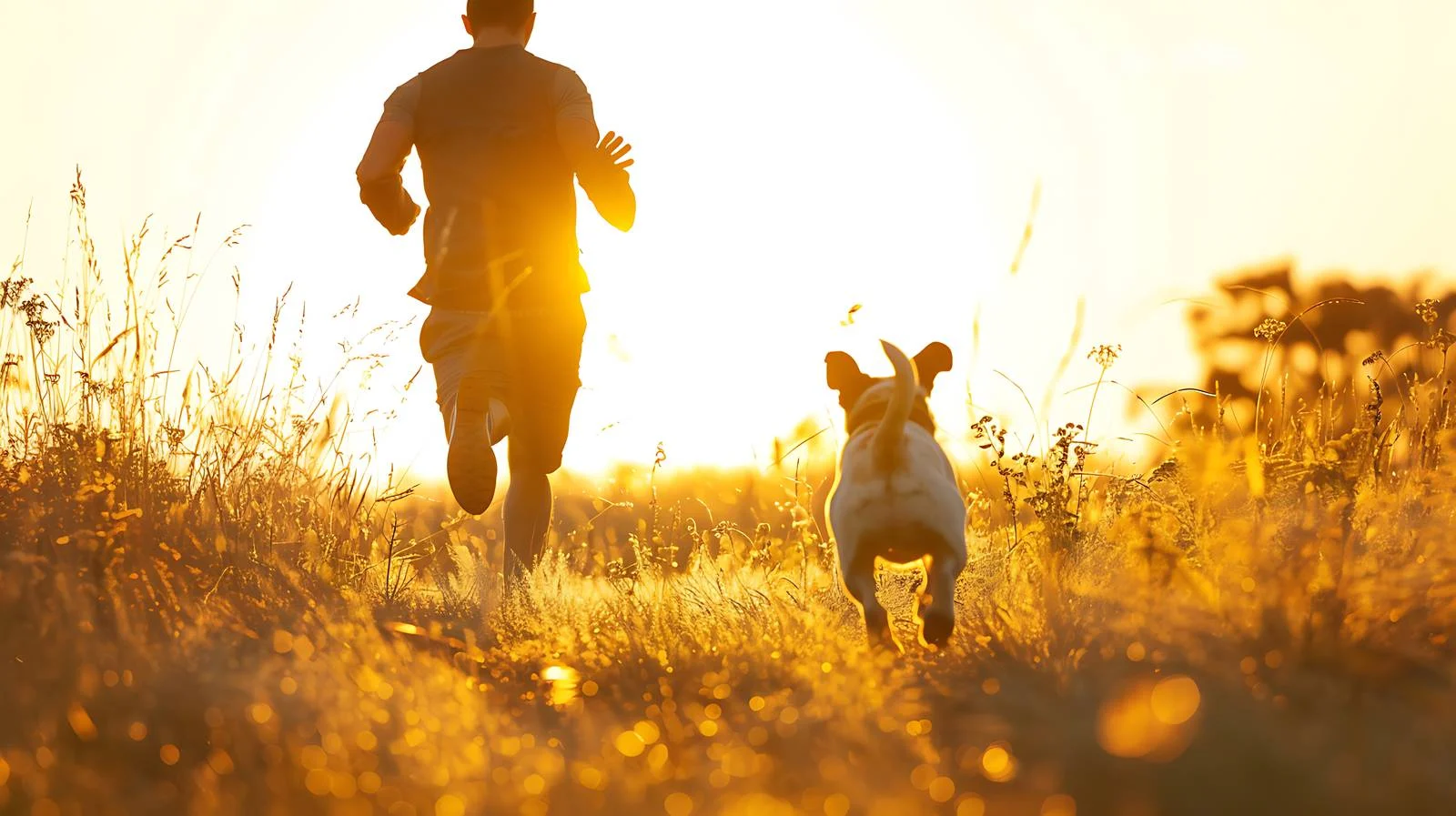 Man and Dog Running on Meadow — free download from Dotvec