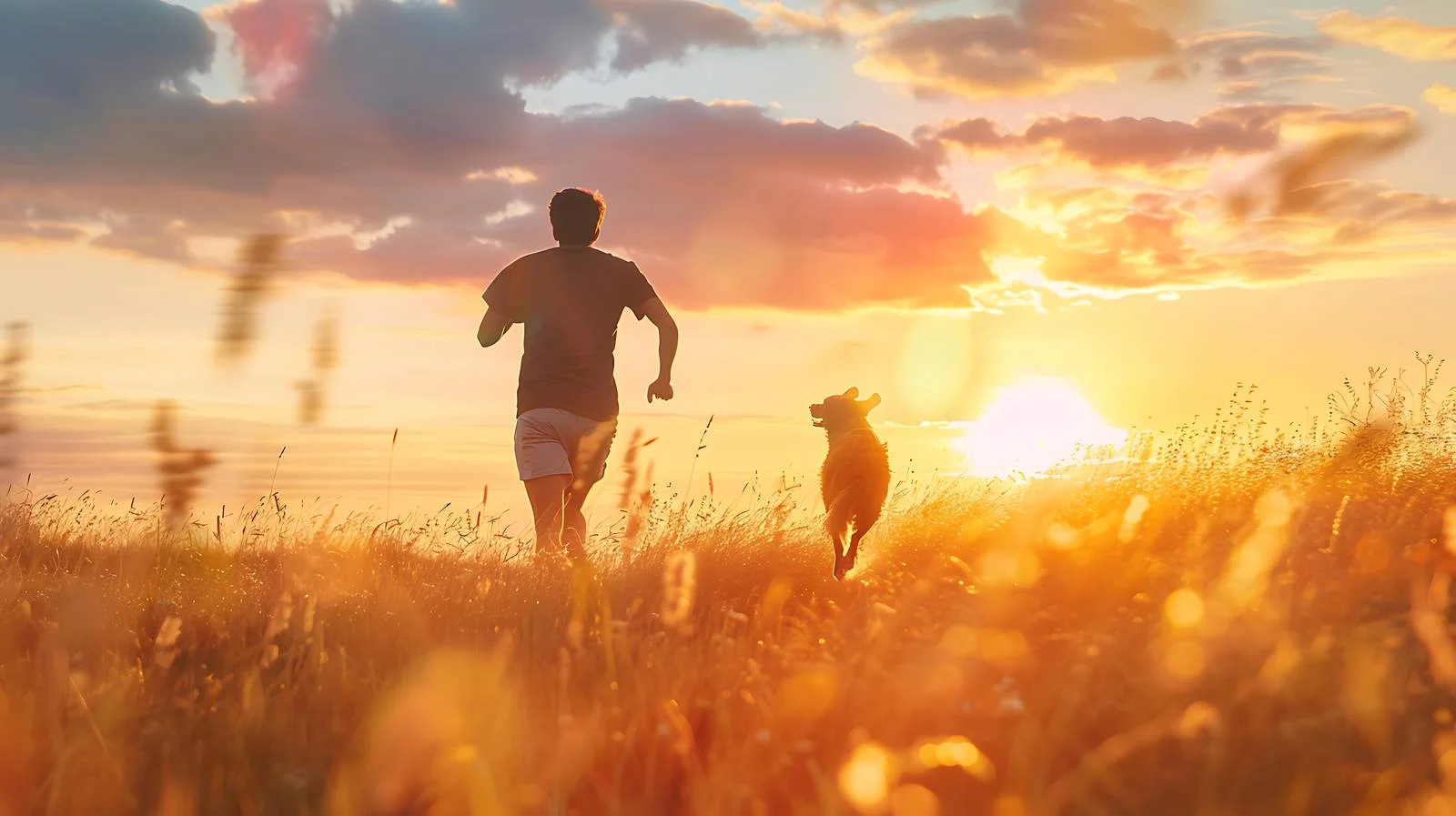 Man and Dog Running Outdoors Together — free download from Dotvec