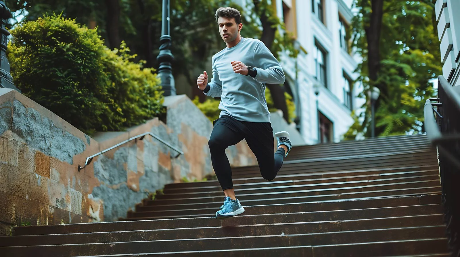 Urban Runner in City Park Staircase — free download from Dotvec