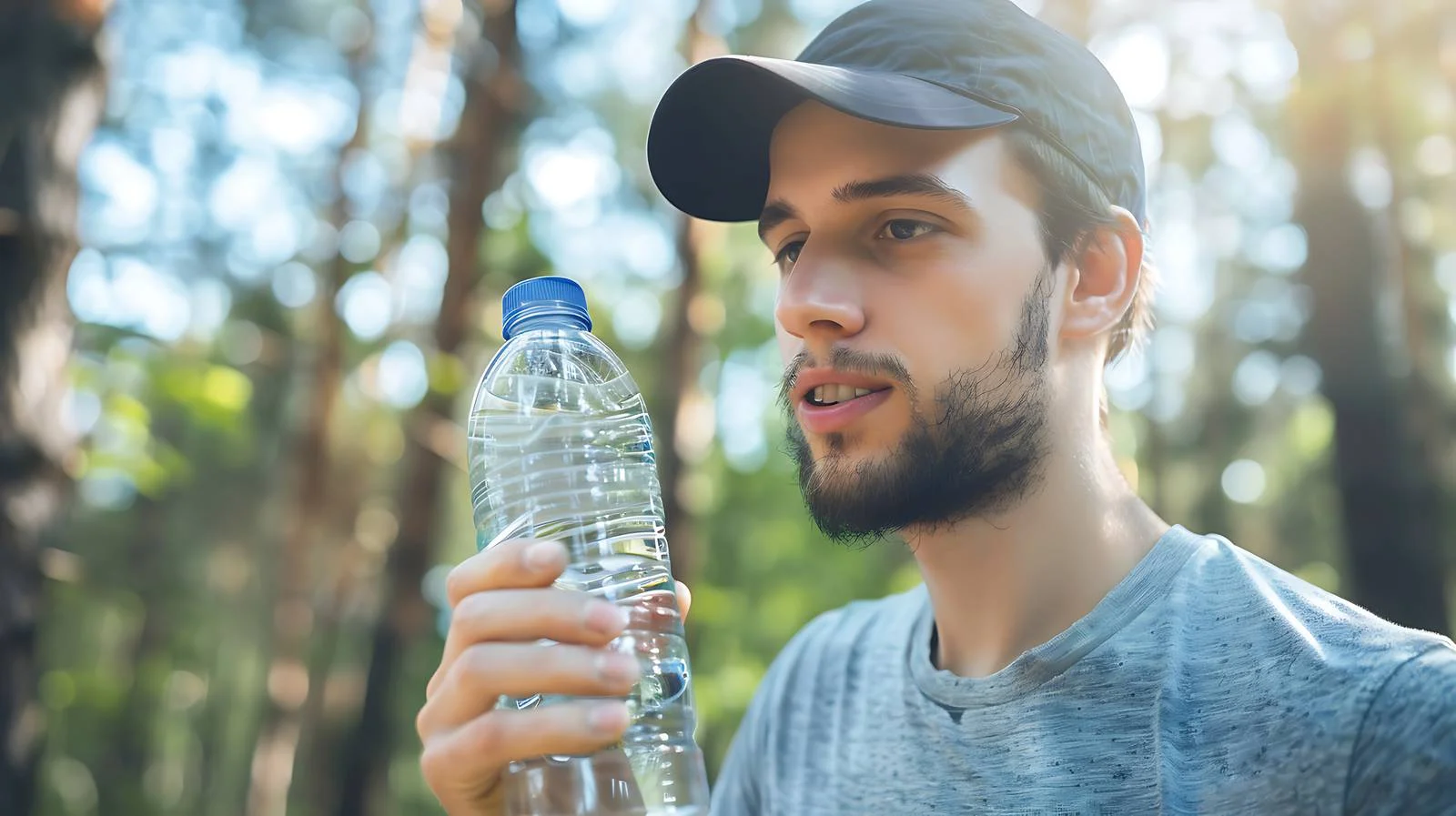 Man Showing Water in Hot Forest Weather — free download from Dotvec