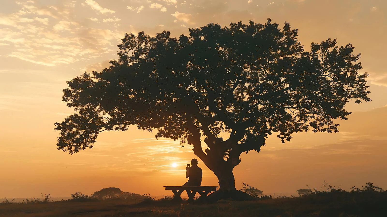 Man Watching Sunset on Wooden Table — free download from Dotvec