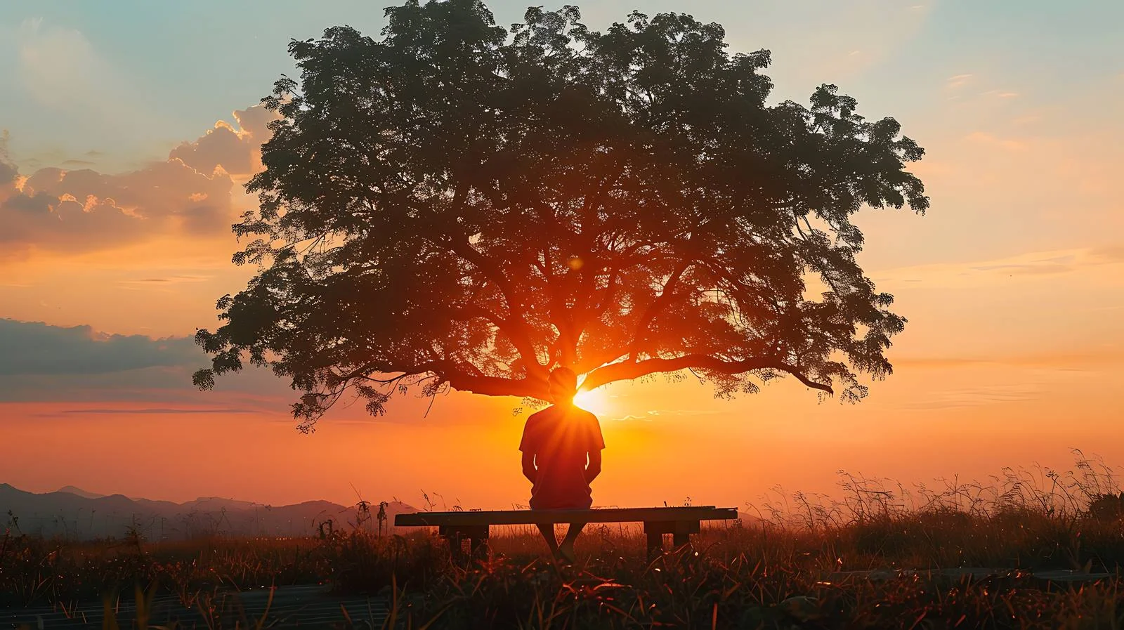 Serene Sunset Watcher on Wooden Table — free download from Dotvec
