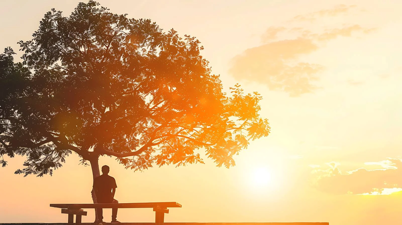 Man Contemplating Sunset on Wooden Table — free download from Dotvec
