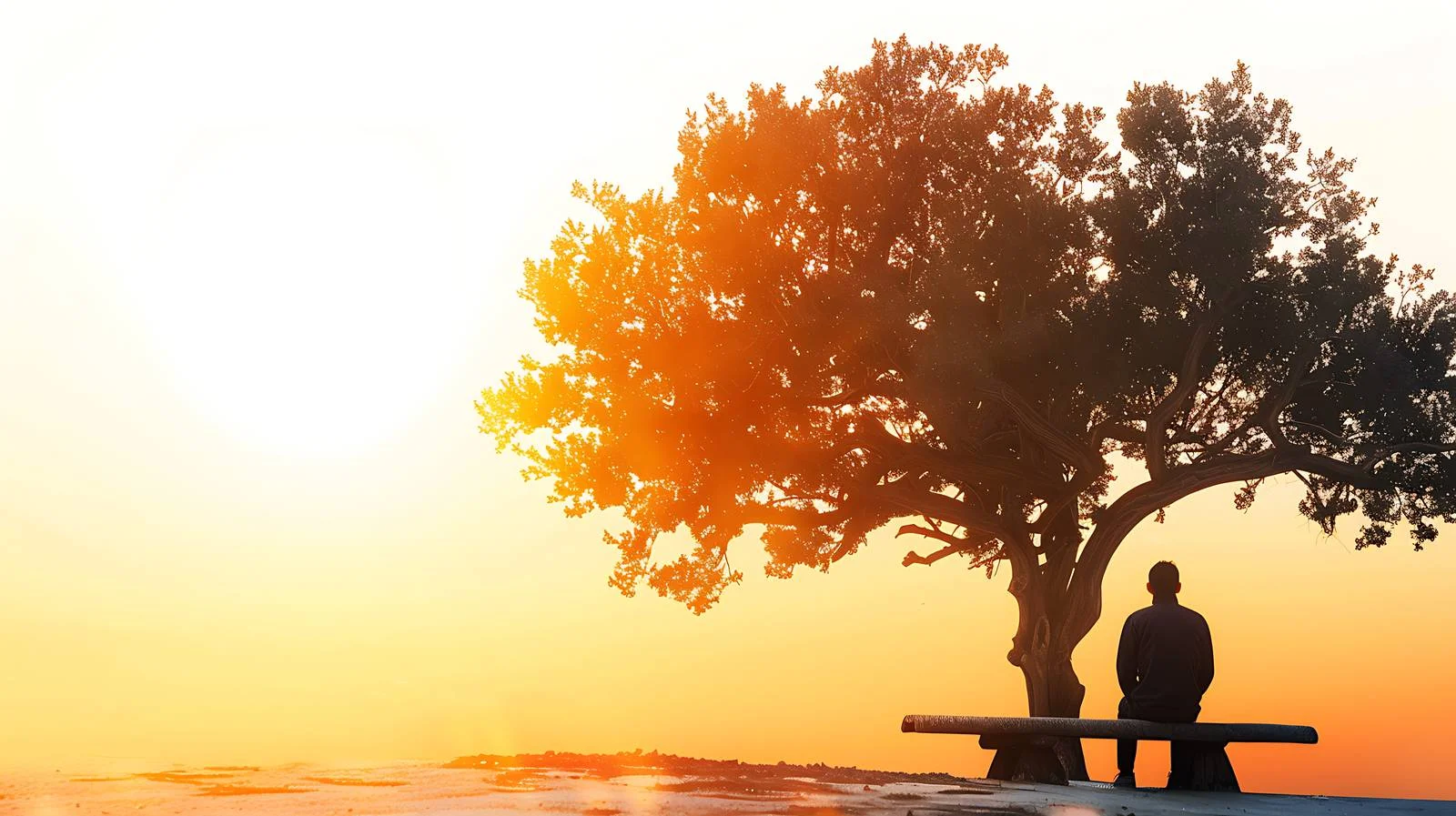 Contemplating Sunset on Wooden Table — free download from Dotvec