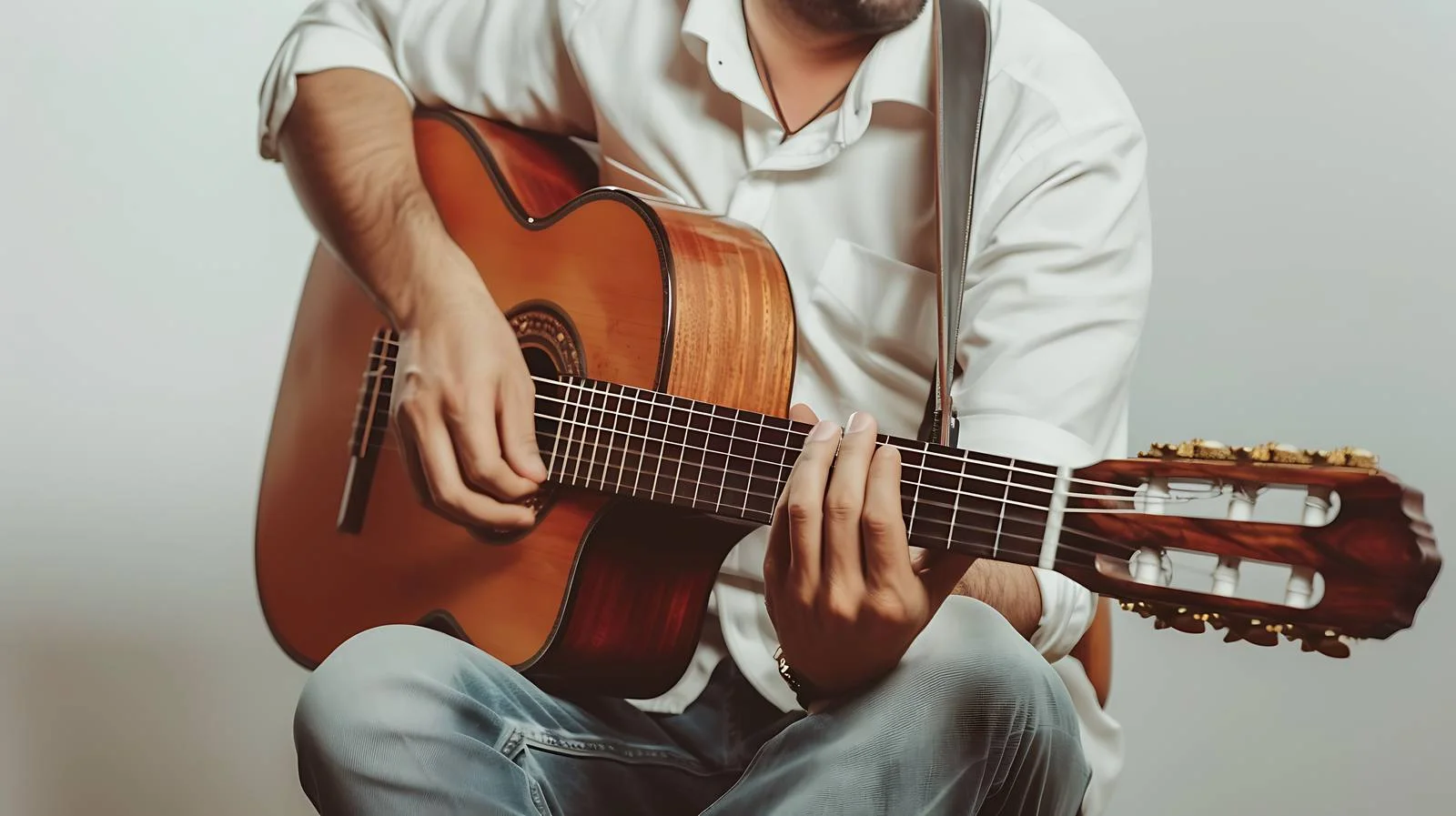 Musician Playing Vintage Wooden Guitar Close-Up — free download from Dotvec