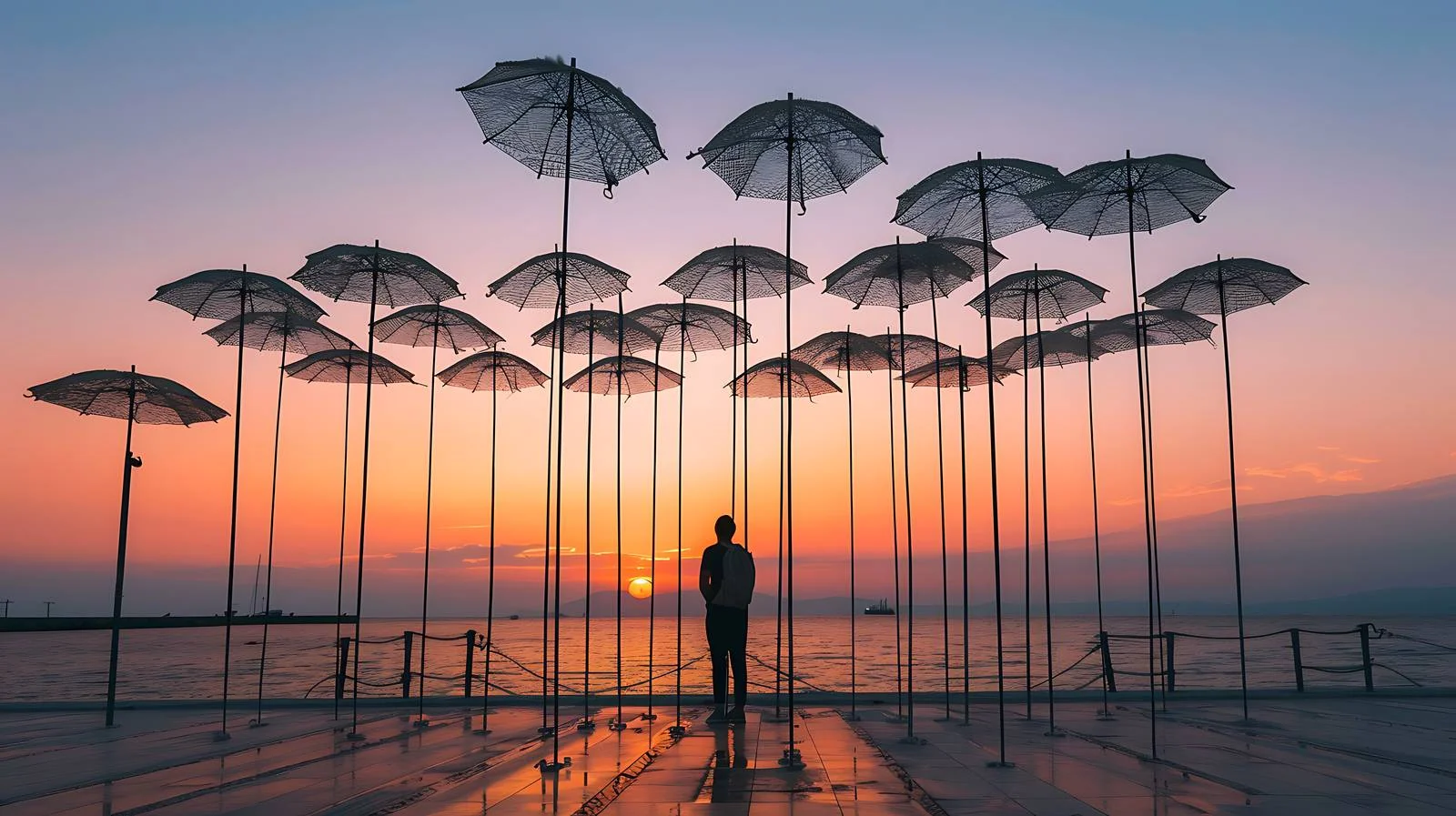 Man near Umbrellas Installation — free download from Dotvec