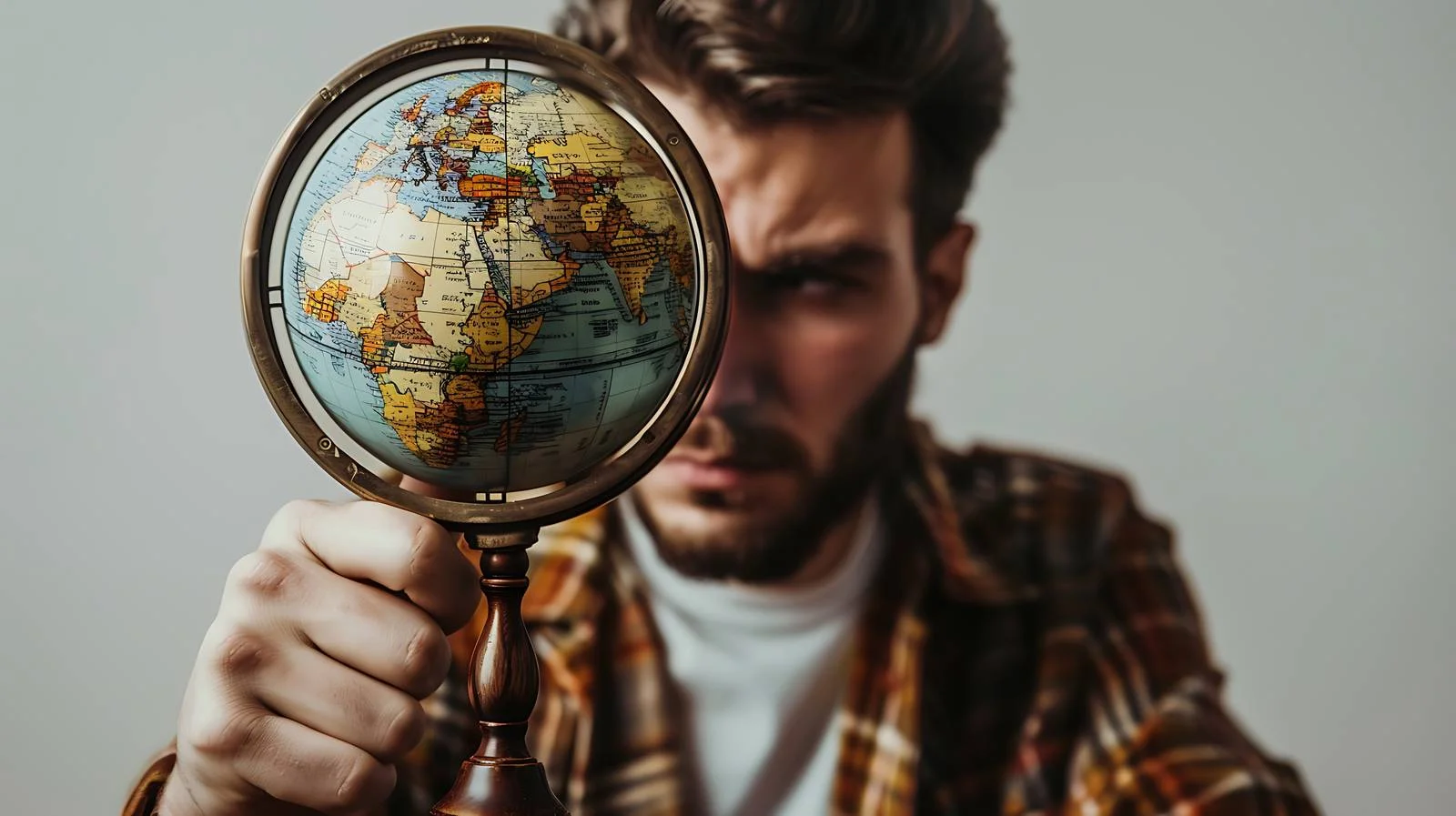 Man Using Magnifying Glass Globe Exploration — free download from Dotvec