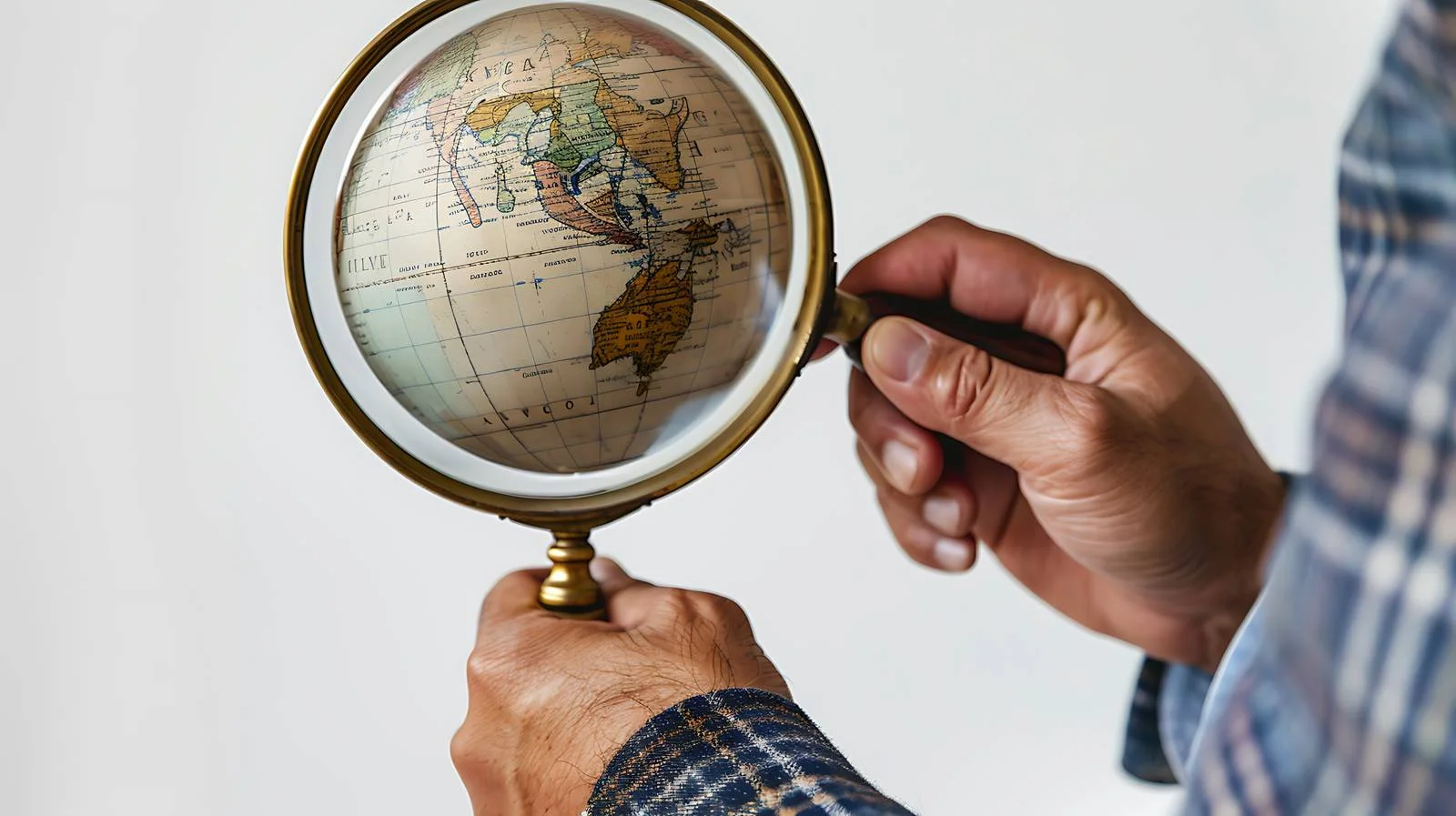 Man with Magnifying Glass Globe Exploration — free download from Dotvec