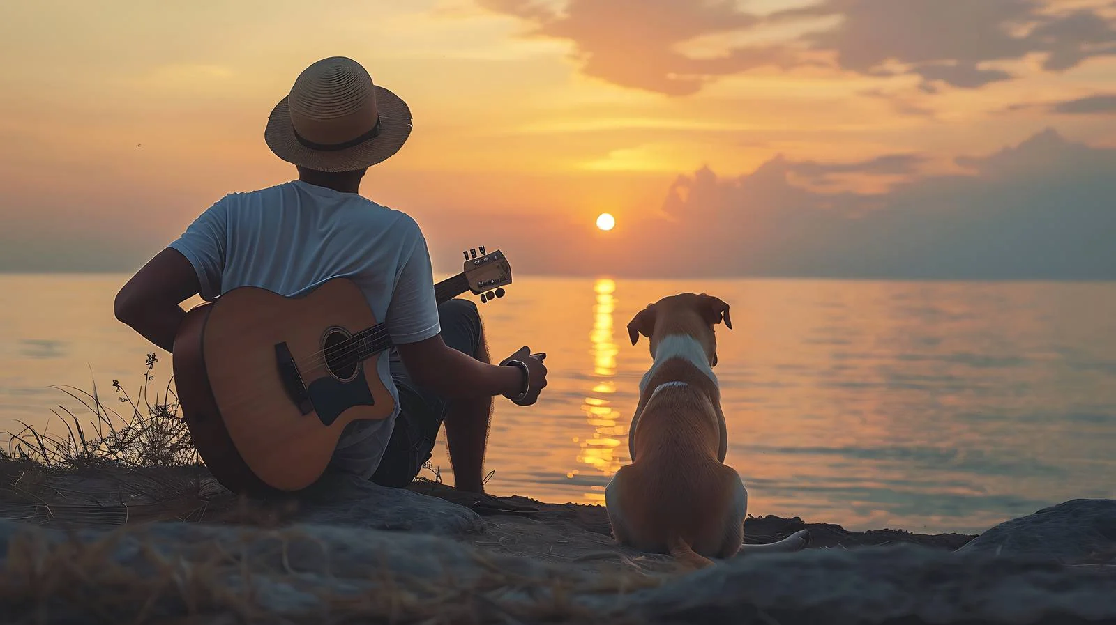 Musician plays guitar with straw hat — free download from Dotvec