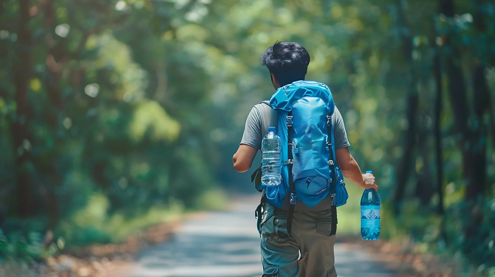 Hiker wiping sweat and holding backpack — free download from Dotvec