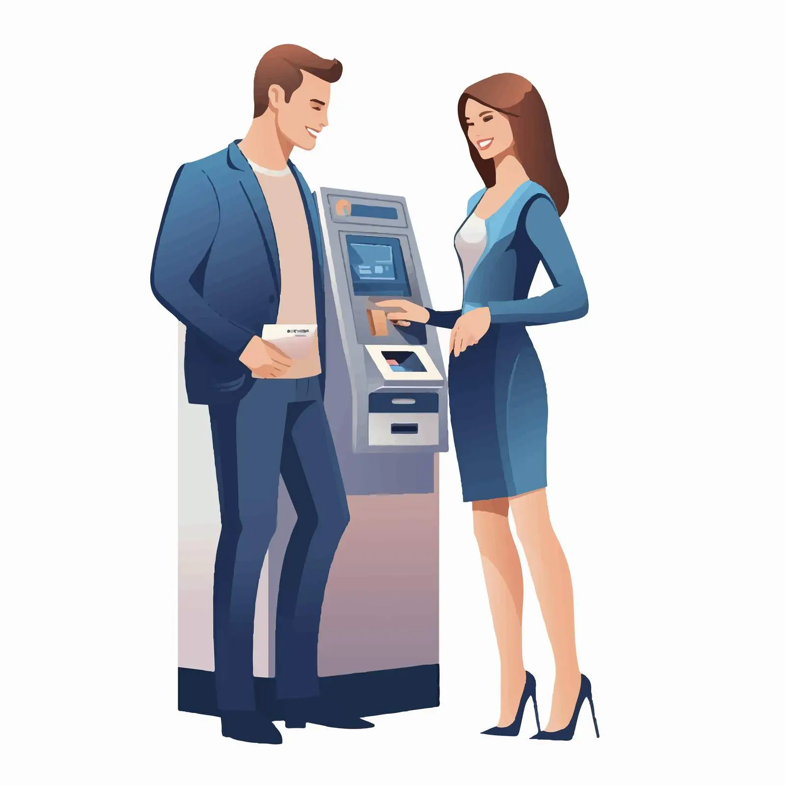 Man Withdrawing Money from ATM with Wife — free download from Dotvec