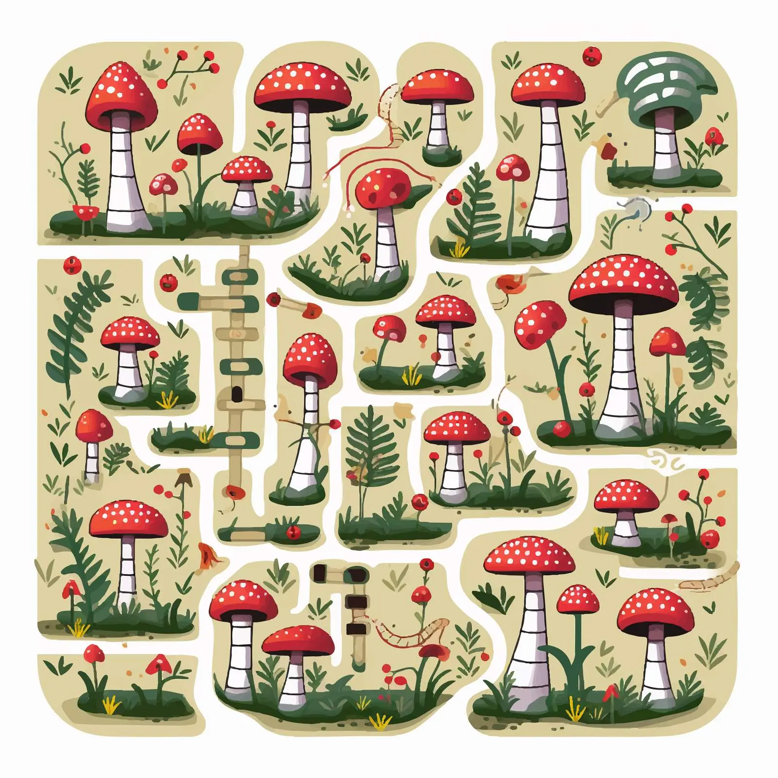 Cartoon Maze with Mushrooms and Ladybugs Vector – free ladybug image from Dotvec