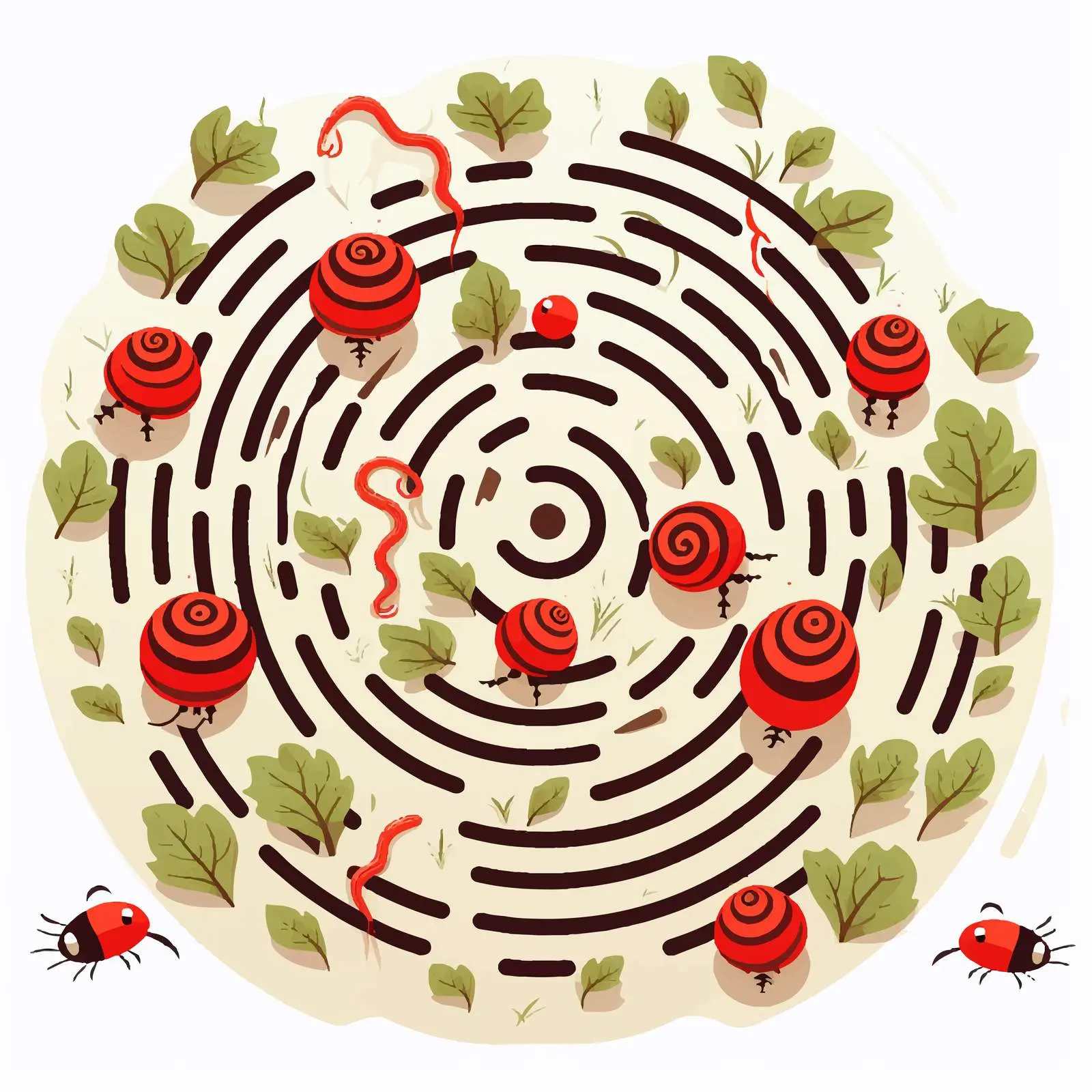 Mushroom Maze with Ladybugs Vector Illustration – free ladybug image from Dotvec