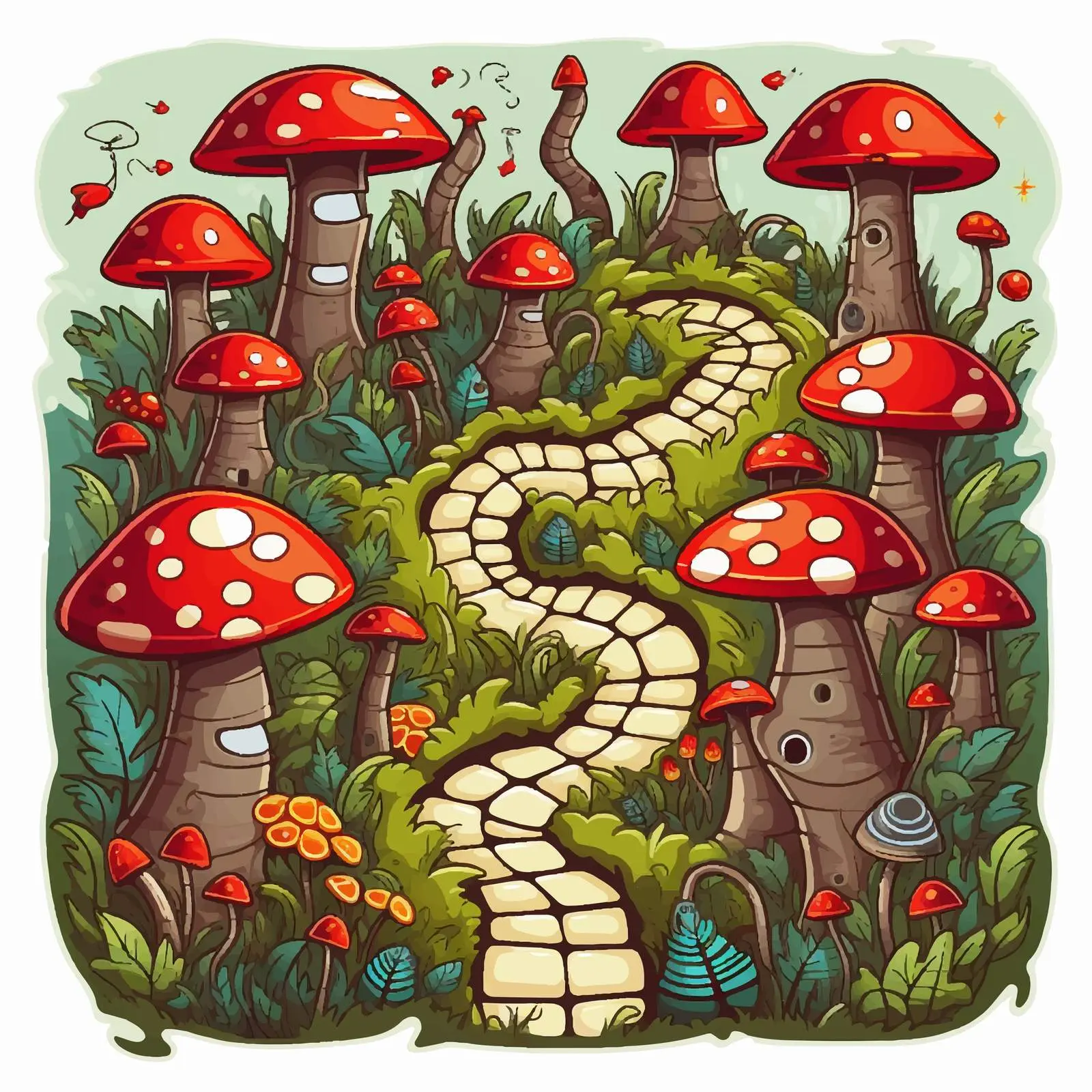 Cartoon Maze with Mushrooms and Ladybugs – free ladybug image from Dotvec