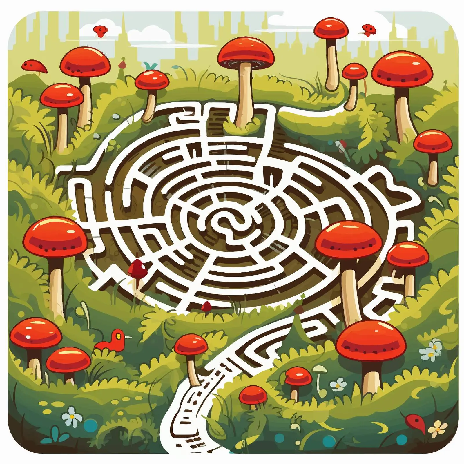 Cartoon Maze with Mushrooms and Ladybugs – free ladybug image from Dotvec