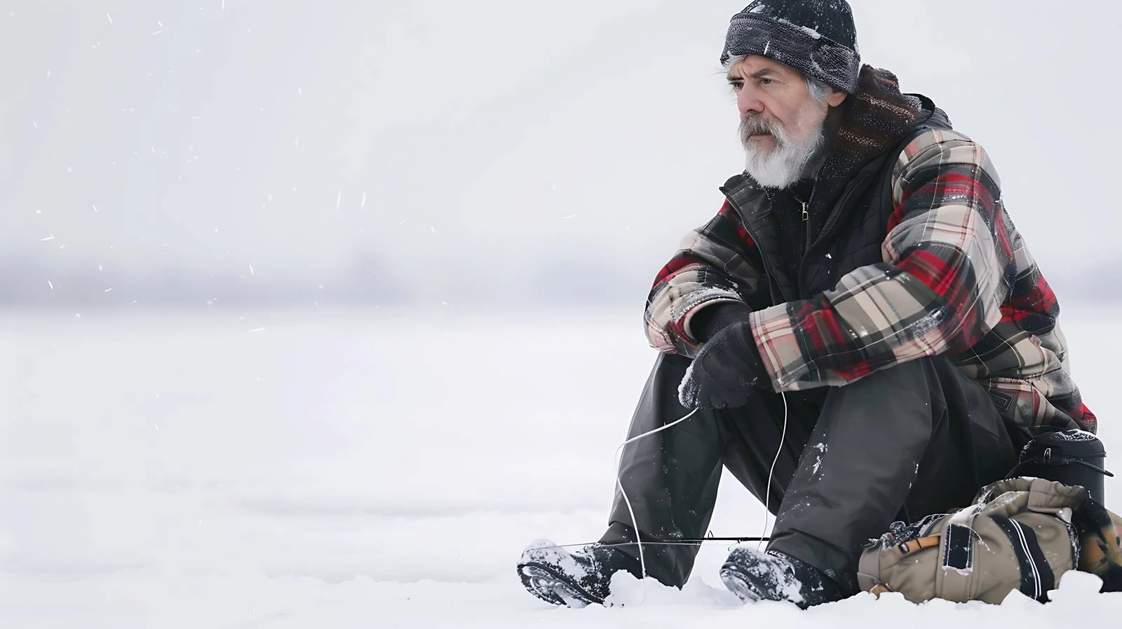 Serene Winter Scene: Man Ice Fishing — free download from Dotvec